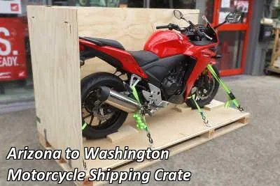 Red sport motorcycle strapped down on a wooden crate base, Arizona to Washington motorcycle shipping crate