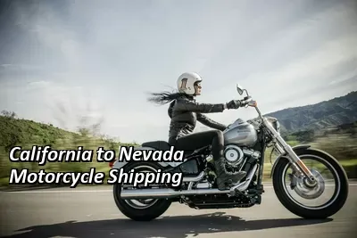 Rider on a silver cruiser motorcycle riding past green hills, California to Nevada motorcycle shipping