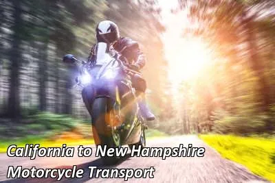 Rider on a silver cruiser motorcycle riding past green hills, California to New Hampshire motorcycle shipping