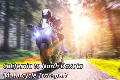 Rider on a silver cruiser motorcycle riding past green hills, California to North Dakota motorcycle shipping