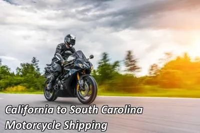 Rider on a dark cruiser motorcycle on an open road, California to South Carolina motorcycle shipping