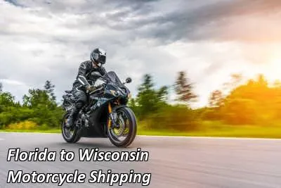 Rider on a dark cruiser motorcycle on an open road, Florida to Wisconsin motorcycle shipping