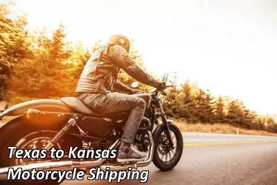 Rider on a dark cruiser motorcycle on an open road, Texas to Kansas motorcycle shipping